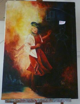 In front of the trailer